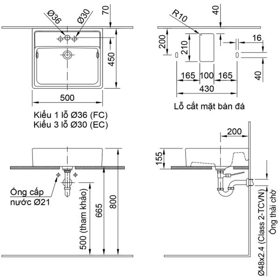 Chậu rửa mặt đặt bàn vuông 3 lỗ Inax AL-293VEC