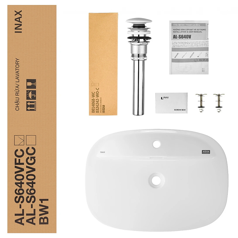 Chậu rửa mặt dương bàn đá 1 lỗ Inax AL-S640V(FC)