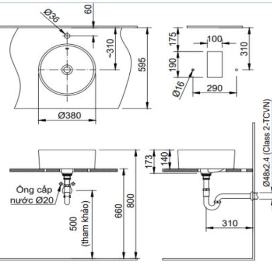 Chậu rửa mặt dương bàn tròn Inax L-295V 