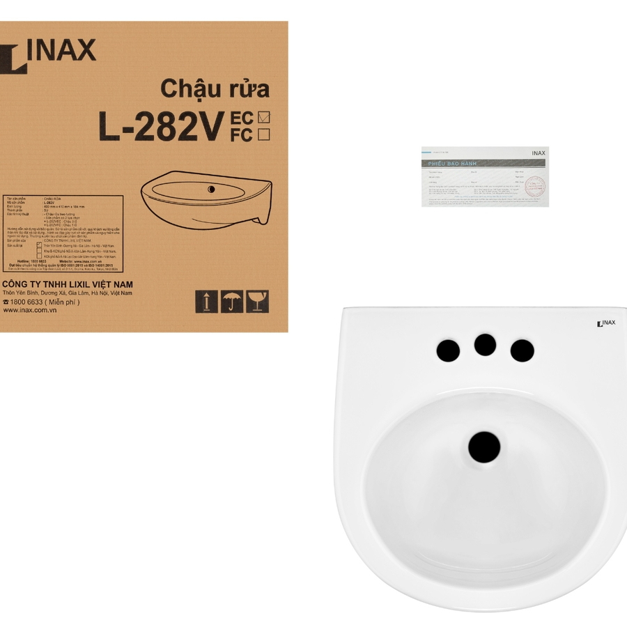 Chậu rửa mặt treo tường 3 lỗ Inax L-282V(EC)