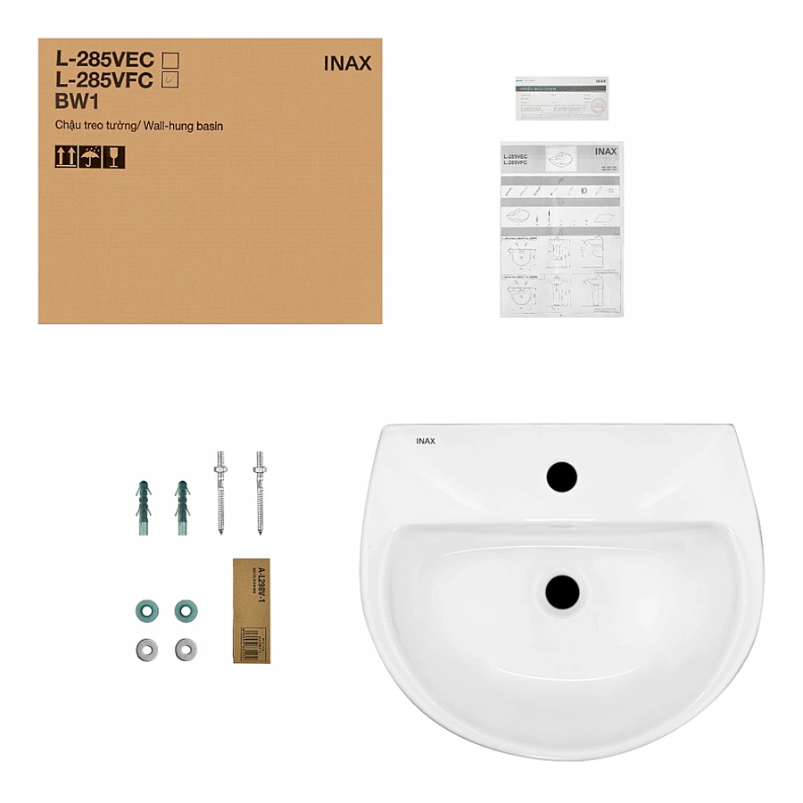 Chậu rửa mặt treo tường Chân dài Inax L-285V+L-288VD