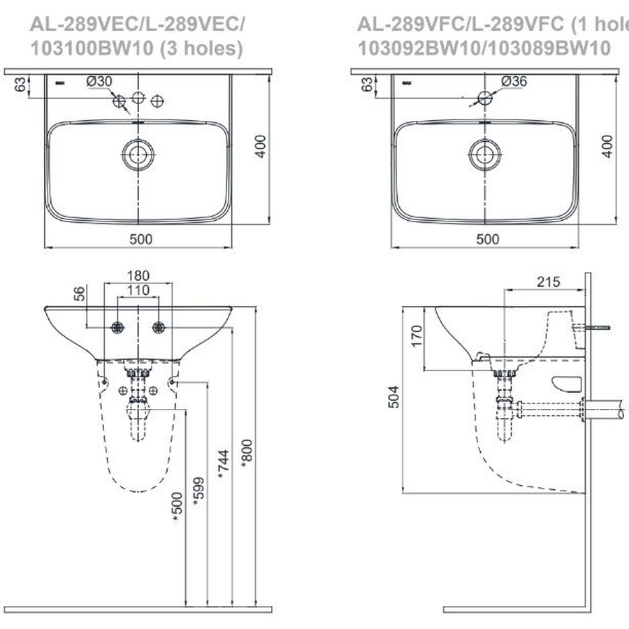 Chậu rửa mặt treo tường chân lửng Inax AL-289V+L-288VC