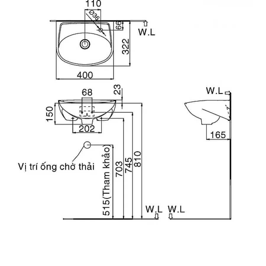Chậu rửa mặt treo tường kích thước nhỏ nhất Inax L-280V/BW1