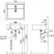 Chậu rửa mặt đặt bàn vuông 3 lỗ Inax L-293VEC