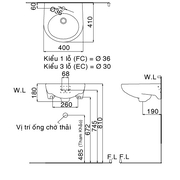 Chậu rửa mặt treo tường 3 lỗ Inax L-282V(EC)