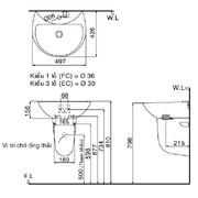 Chậu rửa mặt treo tường 3 lỗ Inax L-285VEC