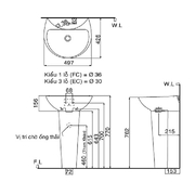 Chậu rửa mặt treo tường Chân dài Inax L-285V+L-288VD