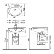 Chậu rửa mặt treo tường chân lửng Inax L-284V+L-284VC
