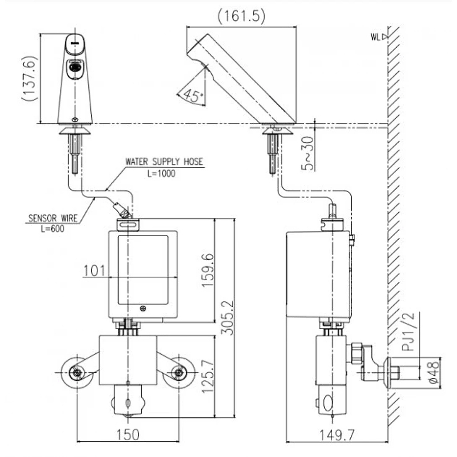 Vòi cảm ứng nóng lạnh dùng pin Inax AMV-300K
