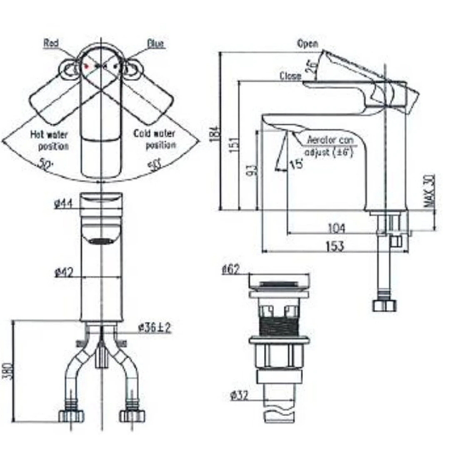 Vòi chậu rửa mặt 1 lỗ nóng lạnh Inax LFV-612S (S200)