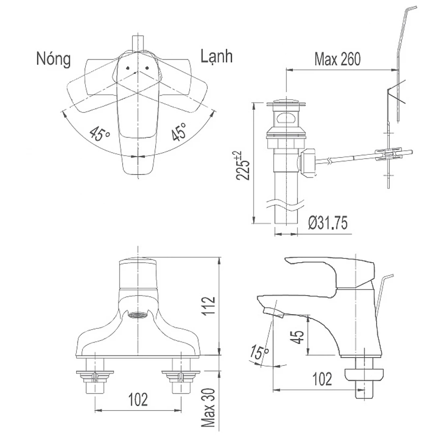 Vòi Chậu Rửa Mặt 2 Chân Inax LFV-211S