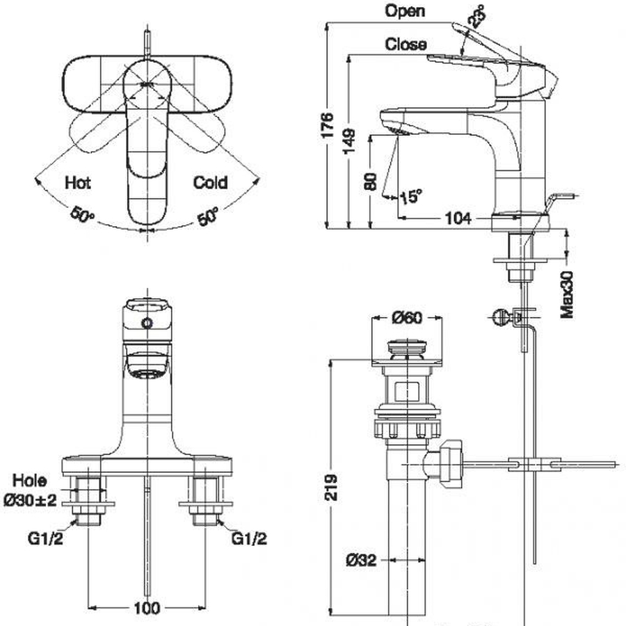 Vòi Chậu Rửa Mặt 2 Chân Nóng Lạnh Inax LFV-1401S