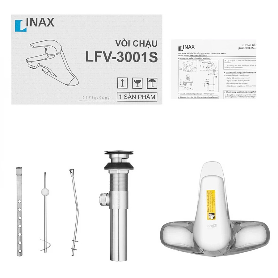 Vòi chậu rửa mặt 3 lỗ nóng lạnh Inax LFV-3001S