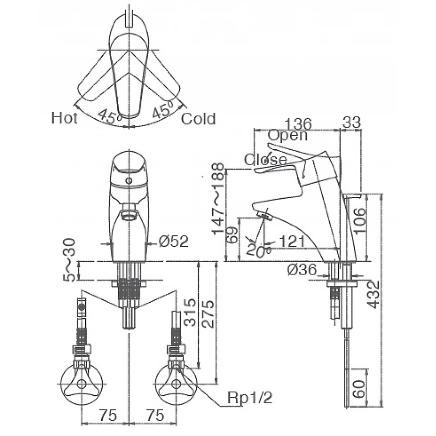 Vòi Chậu Rửa Mặt INAX LFV-5102S