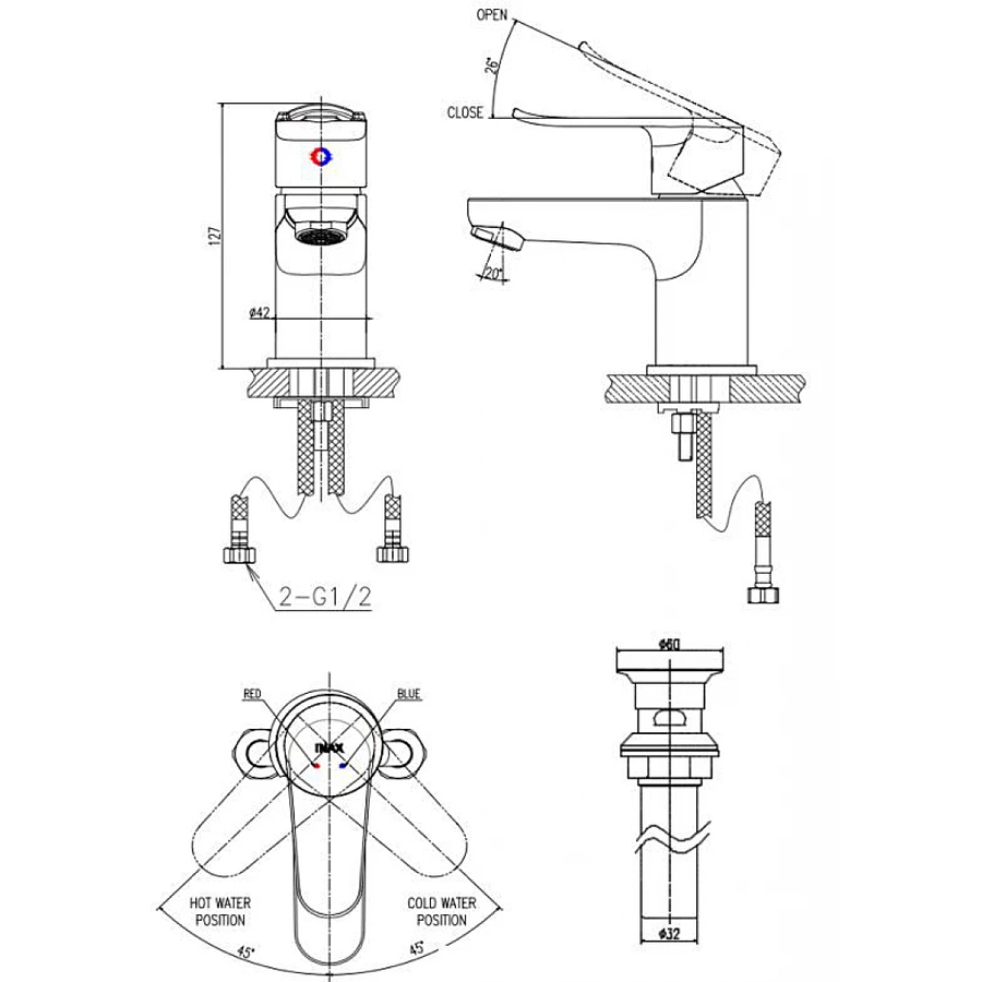 Vòi chậu rửa mặt nóng lạnh Inax LFV-2012-R 