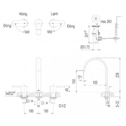 Vòi chậu rửa mặt 3 lỗ nóng lạnh Inax LFV-7100B