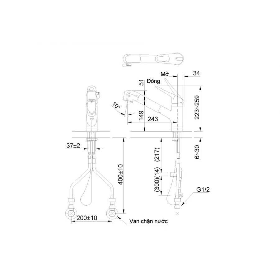 Vòi rửa bát dây rút có lõi lọc Inax JF-AB466SYX