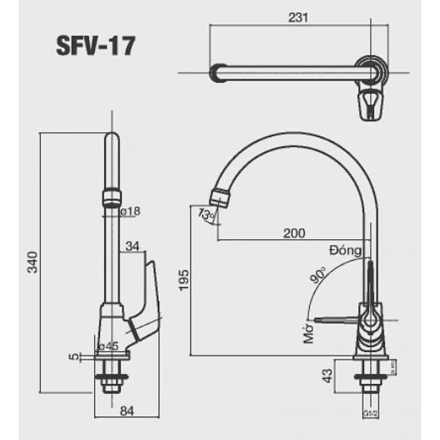 Vòi rửa bát lạnh gắn chậu Inax SFV-17