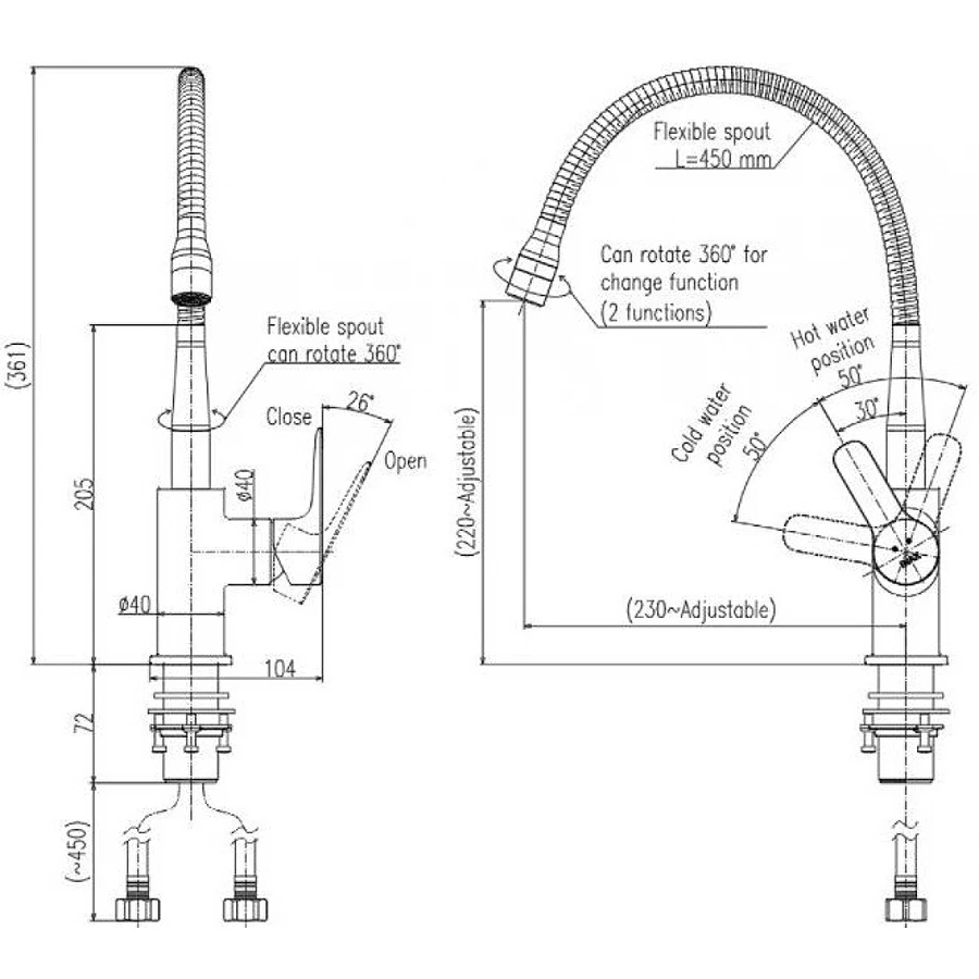 Vòi Rửa Bát Nóng Lạnh Cần Mềm Inax SFV-303S