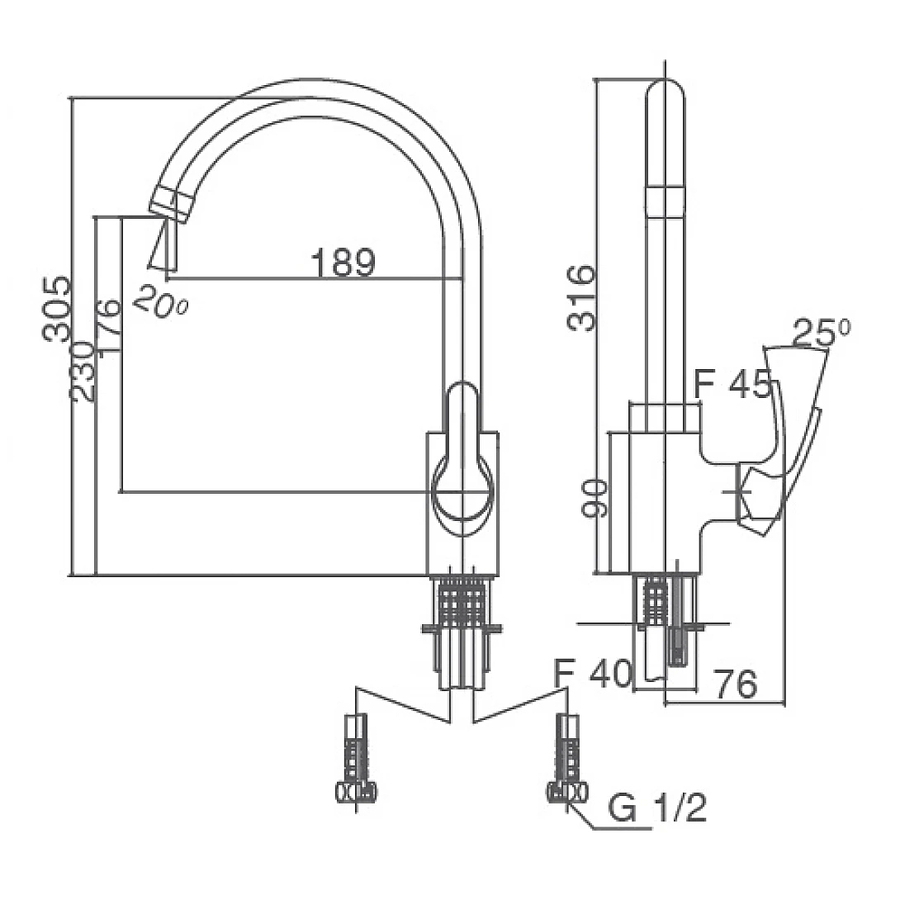 Vòi rửa bát nóng lạnh gắn chậu Inax SFV-802S