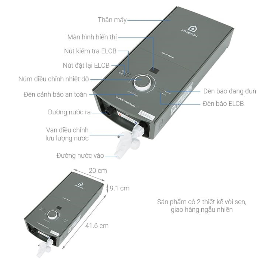 Bình nước nóng trực tiếp Ariston Aures Premium+ 4.5P( có bơm )