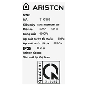 Bình nước nóng trực tiếp Ariston Aures Premium+ 4.5P( có bơm )