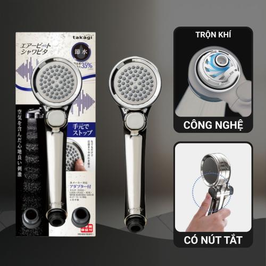 Vòi sen tắm mạ có nút dừng kết hợp công nghệ trộn khí Takagi JSB025BM