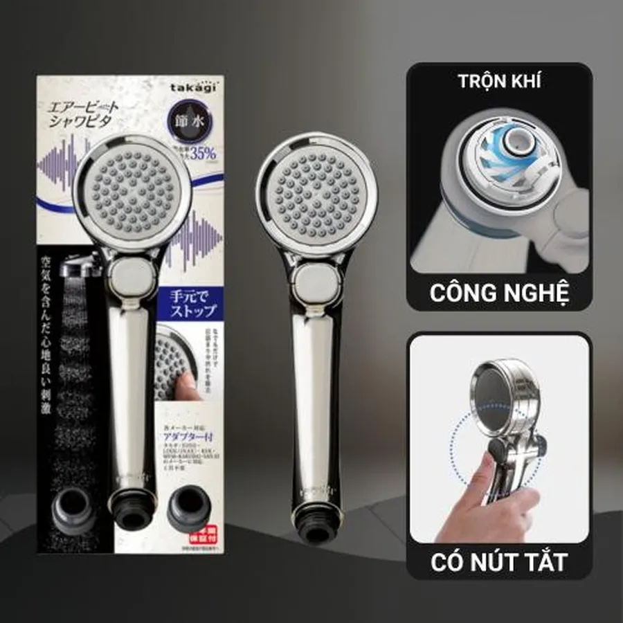 Vòi sen tắm mạ có nút dừng kết hợp công nghệ trộn khí Takagi JSB025BM