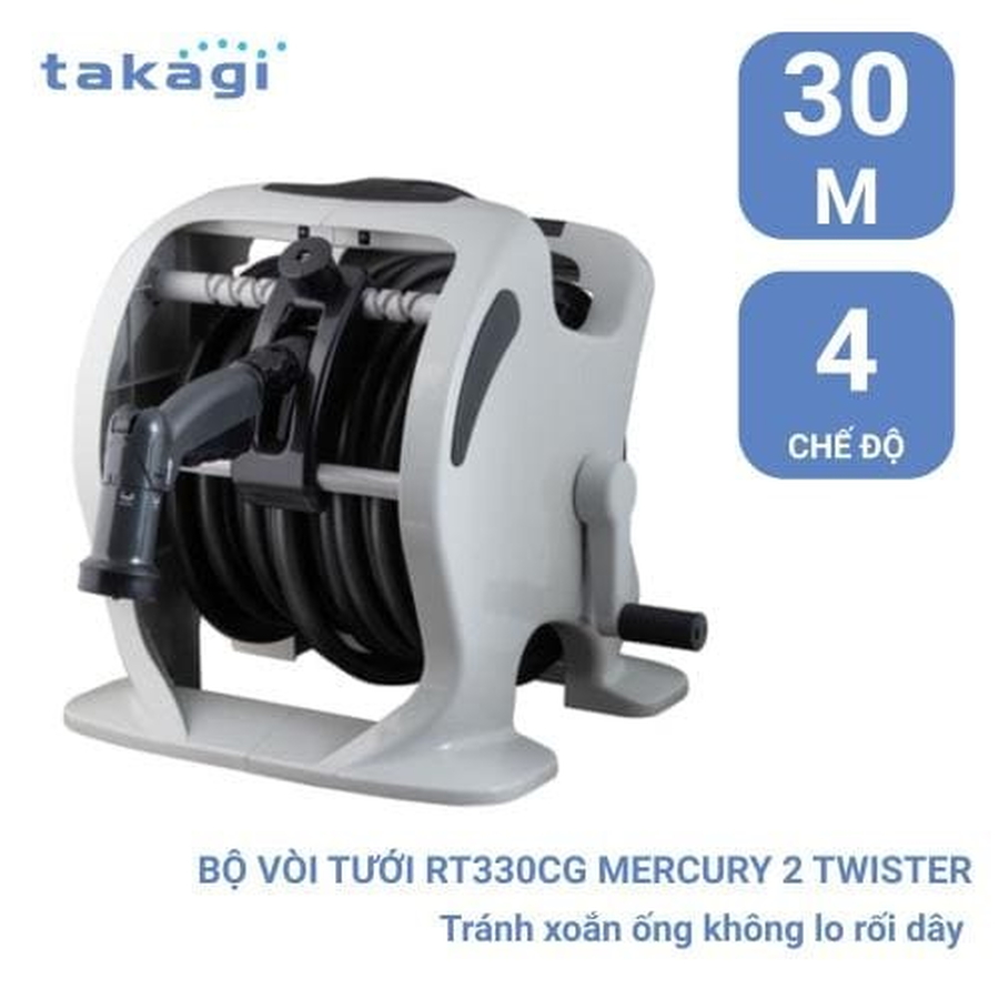 Bộ vòi thu rút tưới vườn Mercury 2 Twister (CG) 30m Takagi RT330CG
