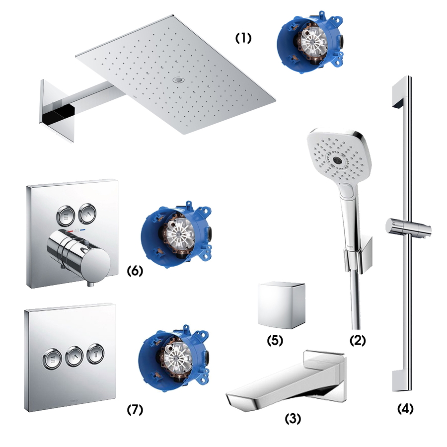 Tổ hợp sen tắm âm tường TOTO TBW08004A/TBN01002B/TBW02006A/TBG07001B/TBW07019A/TBW08009A/TBV02406B/TBN01001B/TBV02105B/TBN01001B