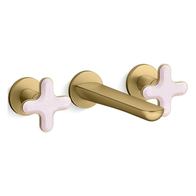 Vòi chậu rửa mặt nóng lạnh âm tường màu đồng Kallista P32076-RST-2MB