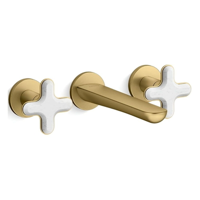 Vòi chậu rửa mặt nóng lạnh âm tường màu đồng Kallista P32076-WC-2MB