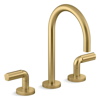 Vòi chậu rửa mặt 3 chân cổ ngỗng màu đồng Kallista P32414-LV-2MB