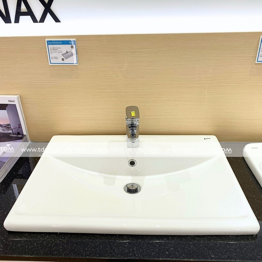 Chậu rửa mặt bàn đá dương vuông 1 lỗ Inax L-2397VFC