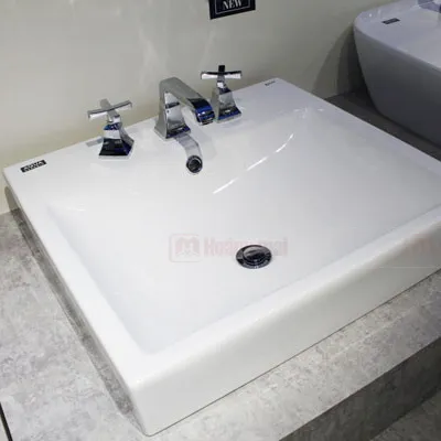 Chậu rửa mặt đặt bàn vuông 3 lỗ Inax AL-536VEC/BW1