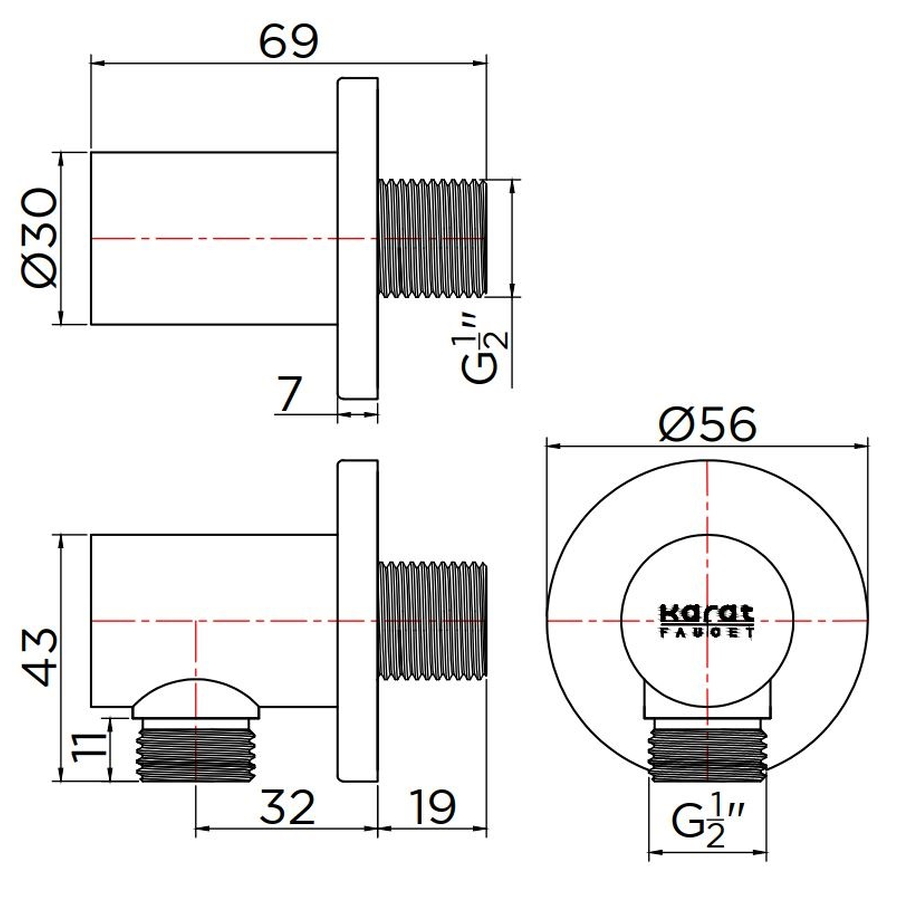 Đầu nối sen âm tường Karat KP-01-811-41