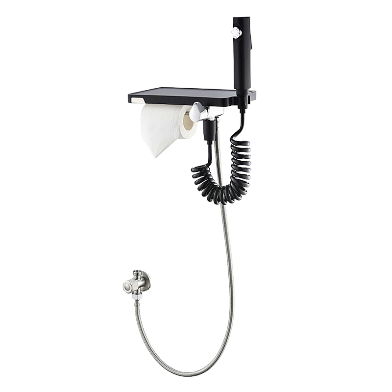 Vòi xịt vệ sinh kết hợp móc giấy và kệ cao cấp Bravat D9142BW-ENG