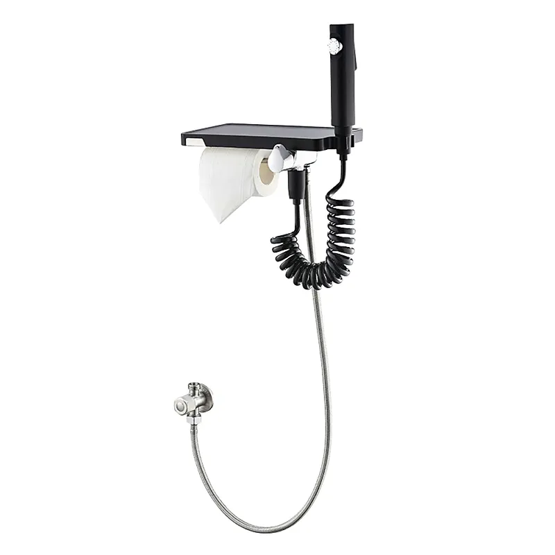 Vòi xịt vệ sinh kết hợp móc giấy và kệ cao cấp Bravat D9142BW-ENG