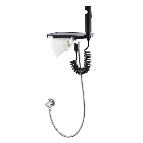 Vòi xịt vệ sinh kết hợp móc giấy và kệ cao cấp Bravat D9142BW-ENG