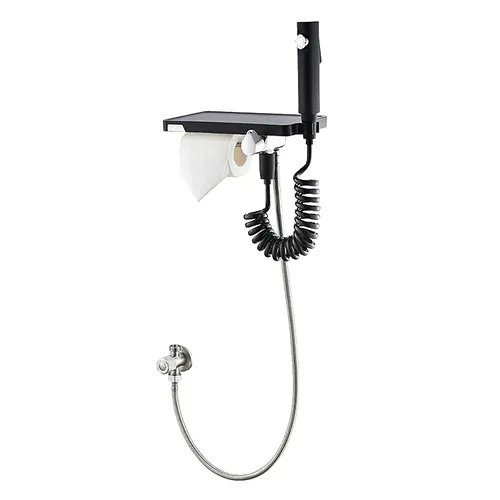 Vòi xịt vệ sinh kết hợp móc giấy và kệ cao cấp Bravat D9142BW-ENG