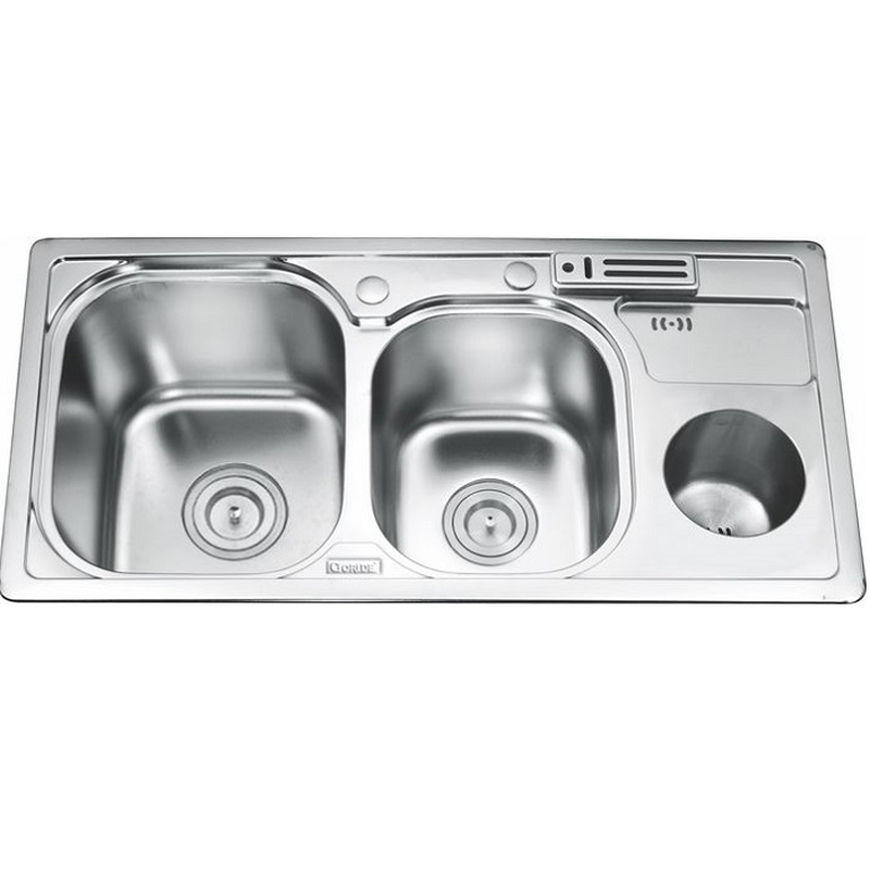 Chậu bếp 2 hố cài dao hố rác Inox Gorlde GD5503 (GD-5503)