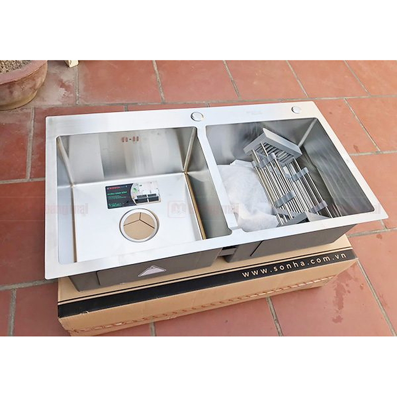 Chậu Rửa Bát Inox 304 Đúc 2 hố cân Sơn Hà HM.X.2C.82.2.3