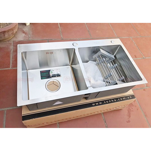 Chậu Rửa Bát Inox 304 Đúc 2 hố cân Sơn Hà HM.X.2C.82.2.3