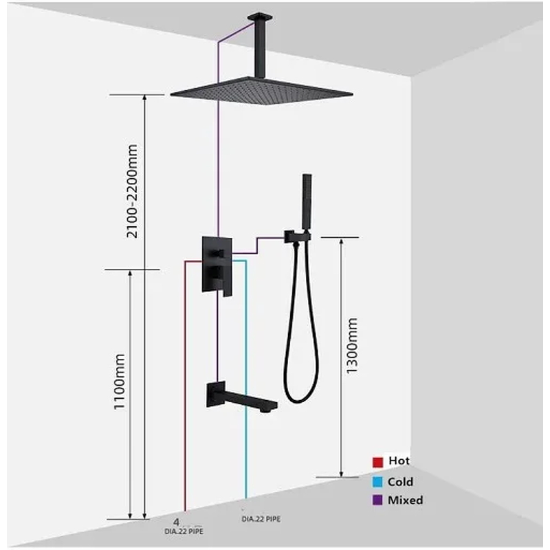 Sen tắm âm trần màu đen Miken MKSAT-Mix306.40 bát sen 40cm
