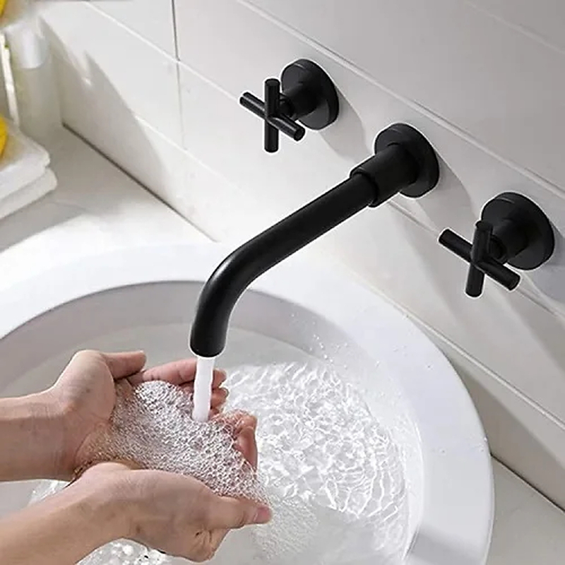 Vòi Chậu Lavabo Âm Tường Màu Đen Miken MKV-600002B