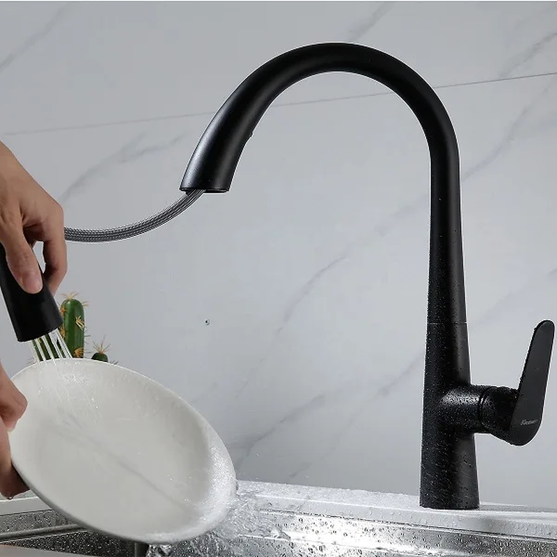 Vòi chậu rửa bát nóng lạnh màu đen Miken MK-0578B