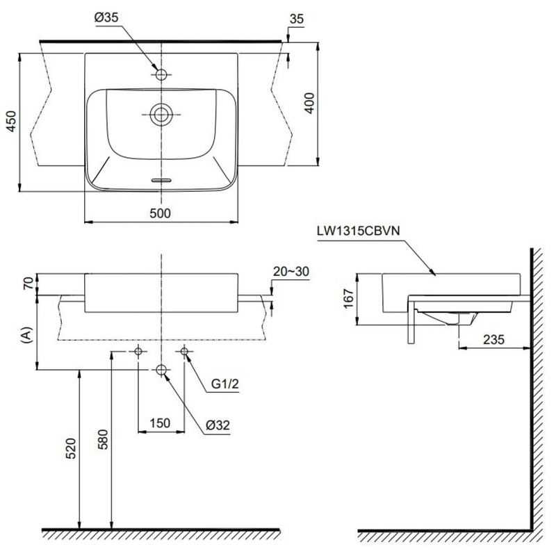 Chậu lavabo bán âm bàn TOTO LW1315CBVN#XW