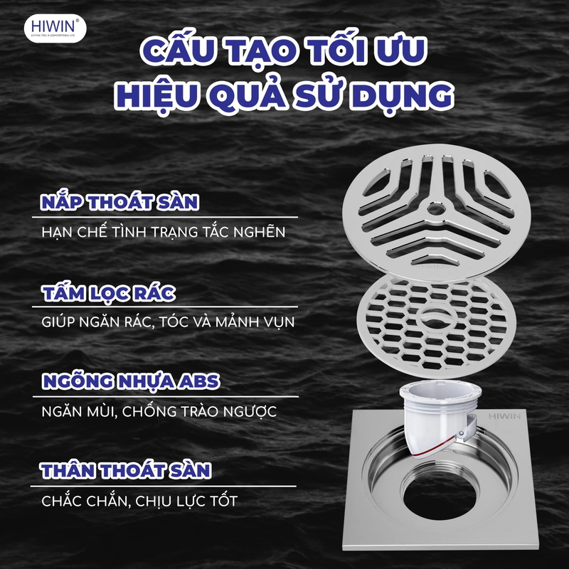 Ga thoát mạ crom thoát nước siêu nhanh Hiwin FD-1122