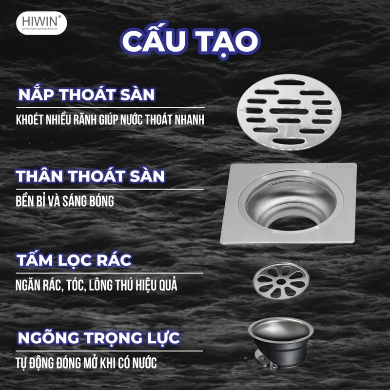 Ga thoát inox thoát nước nhanh ngăn mùi Hiwin FD-2210