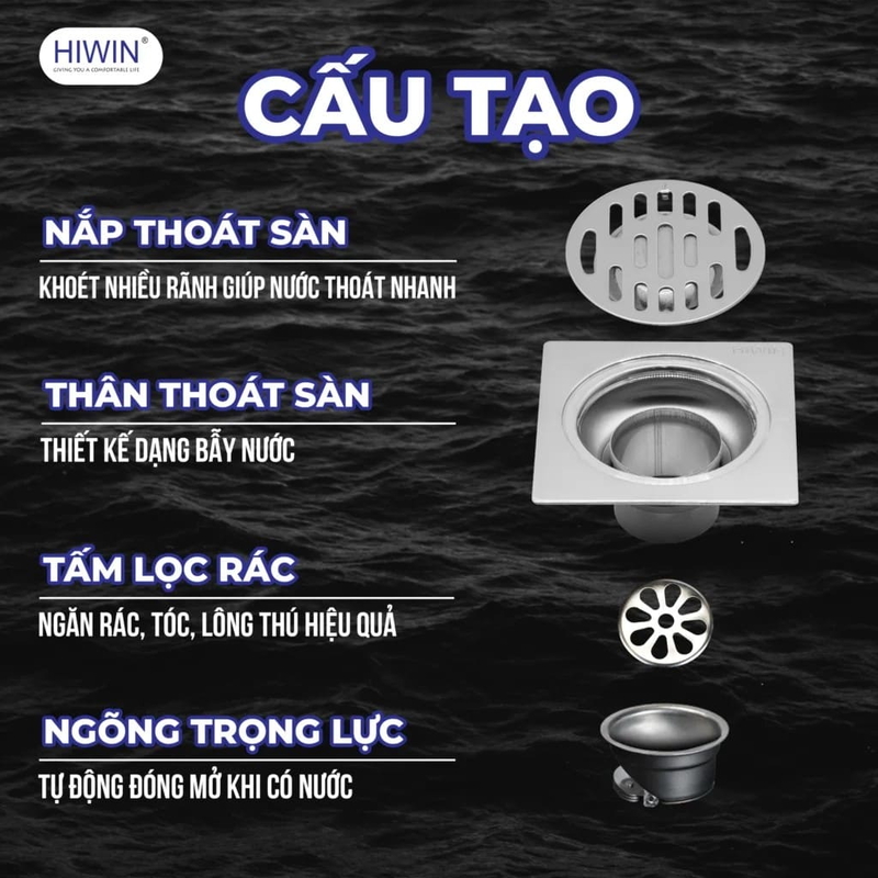 Ga thoát inox thoát nước nhanh ngăn mùi Hiwin FD-8210 